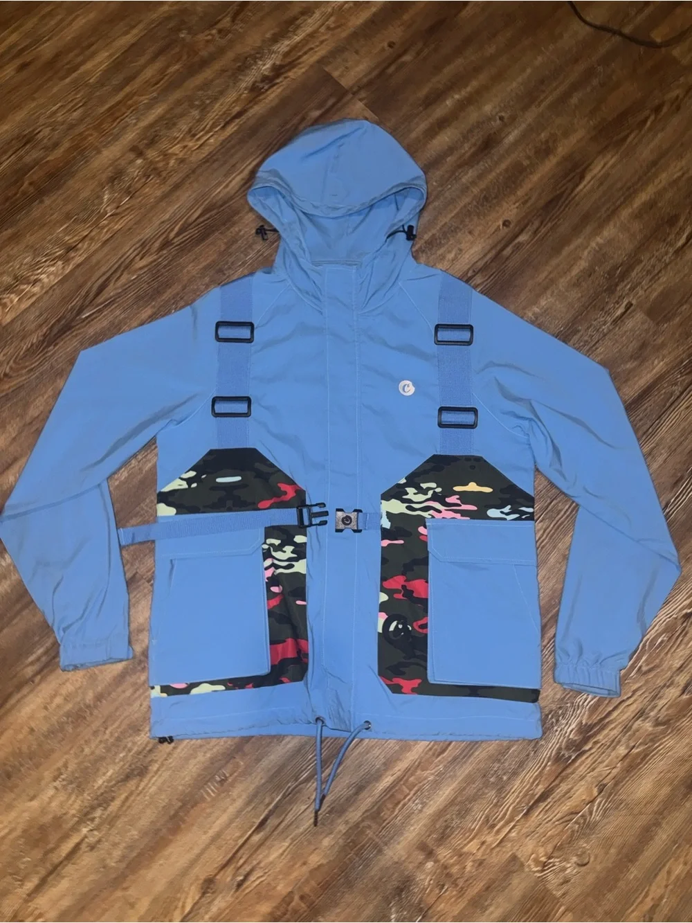 Light Blue Hooded Jacket with Camo Accent